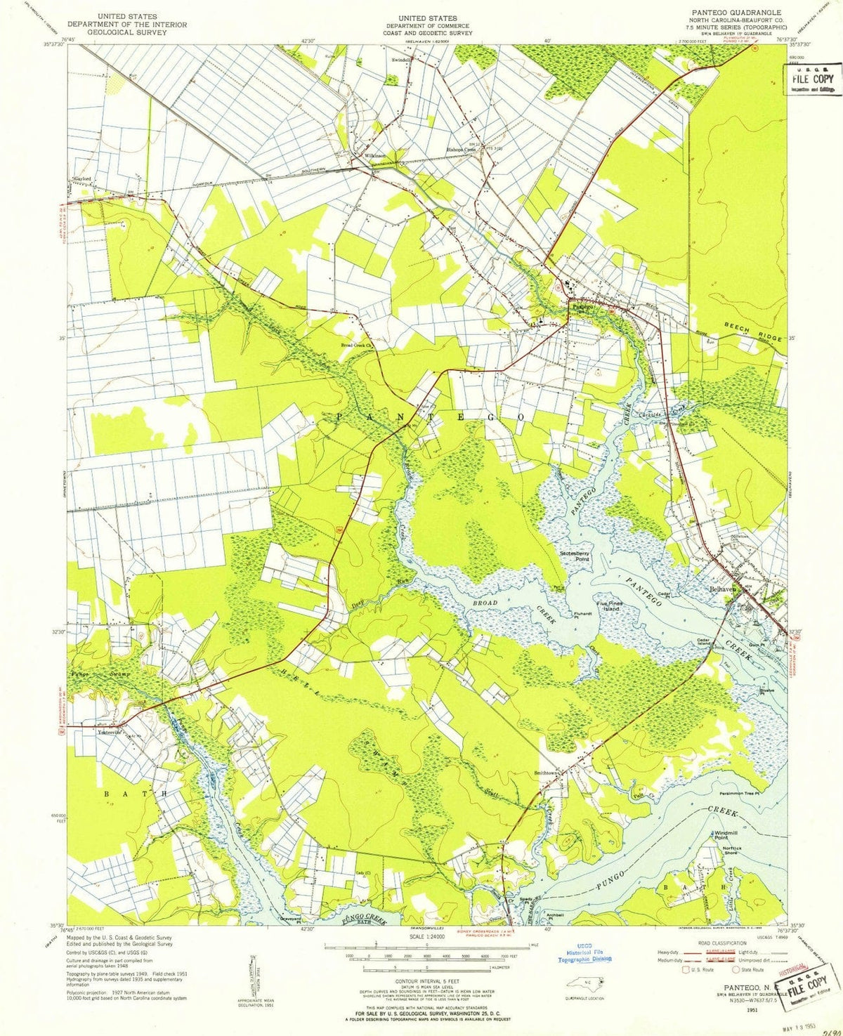 1951 Pantego, NC - North Carolina - USGS Topographic Map