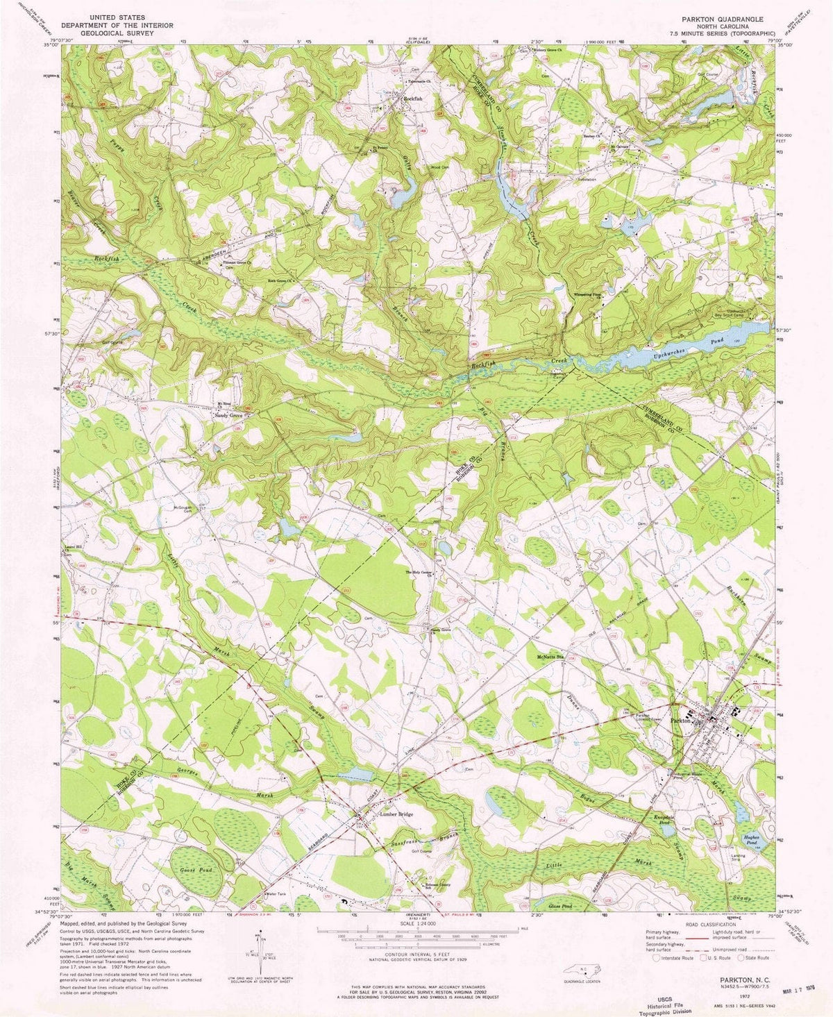 1972 Parkton, NC - North Carolina - USGS Topographic Map