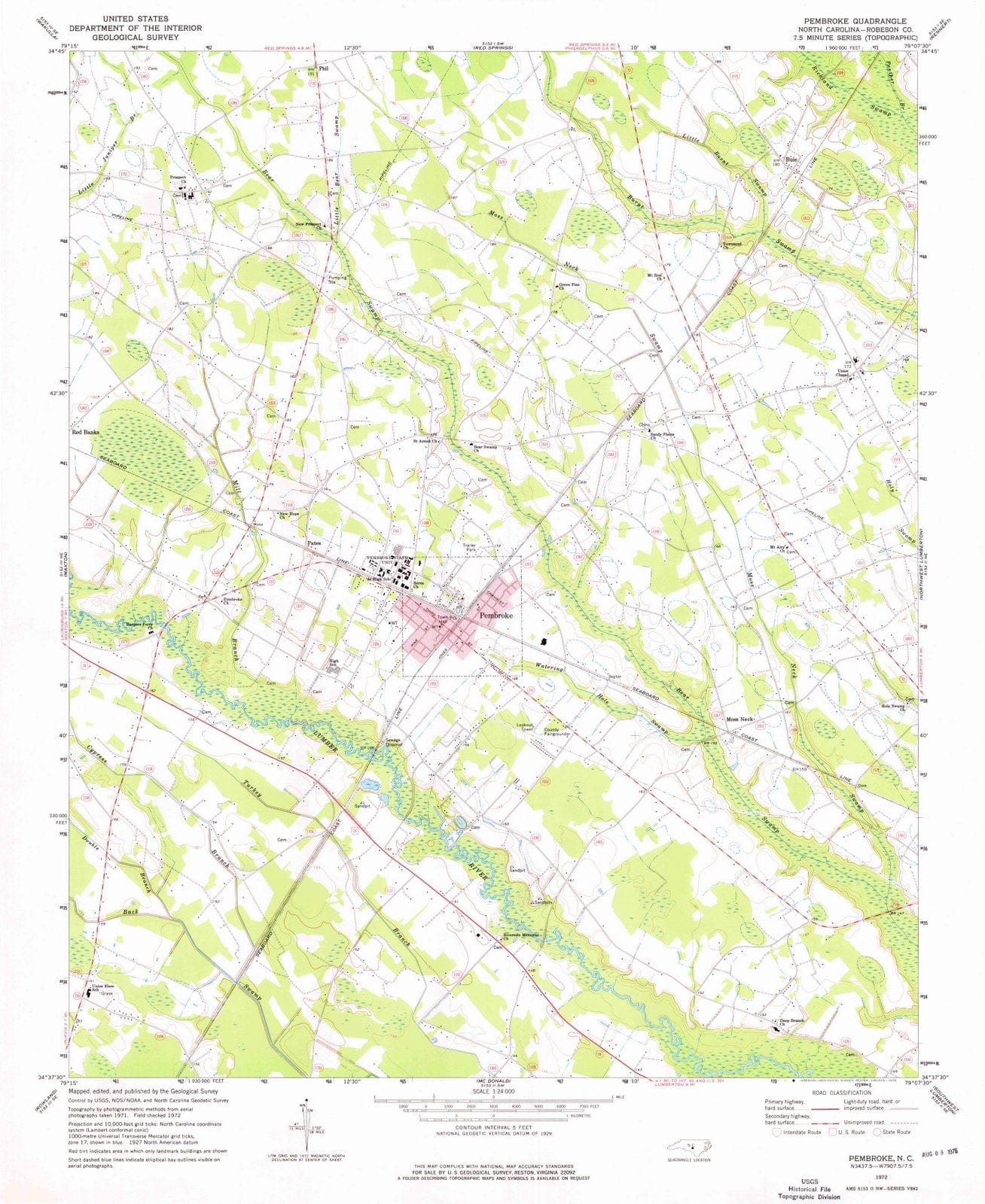 1972 Pembroke, NC - North Carolina - USGS Topographic Map
