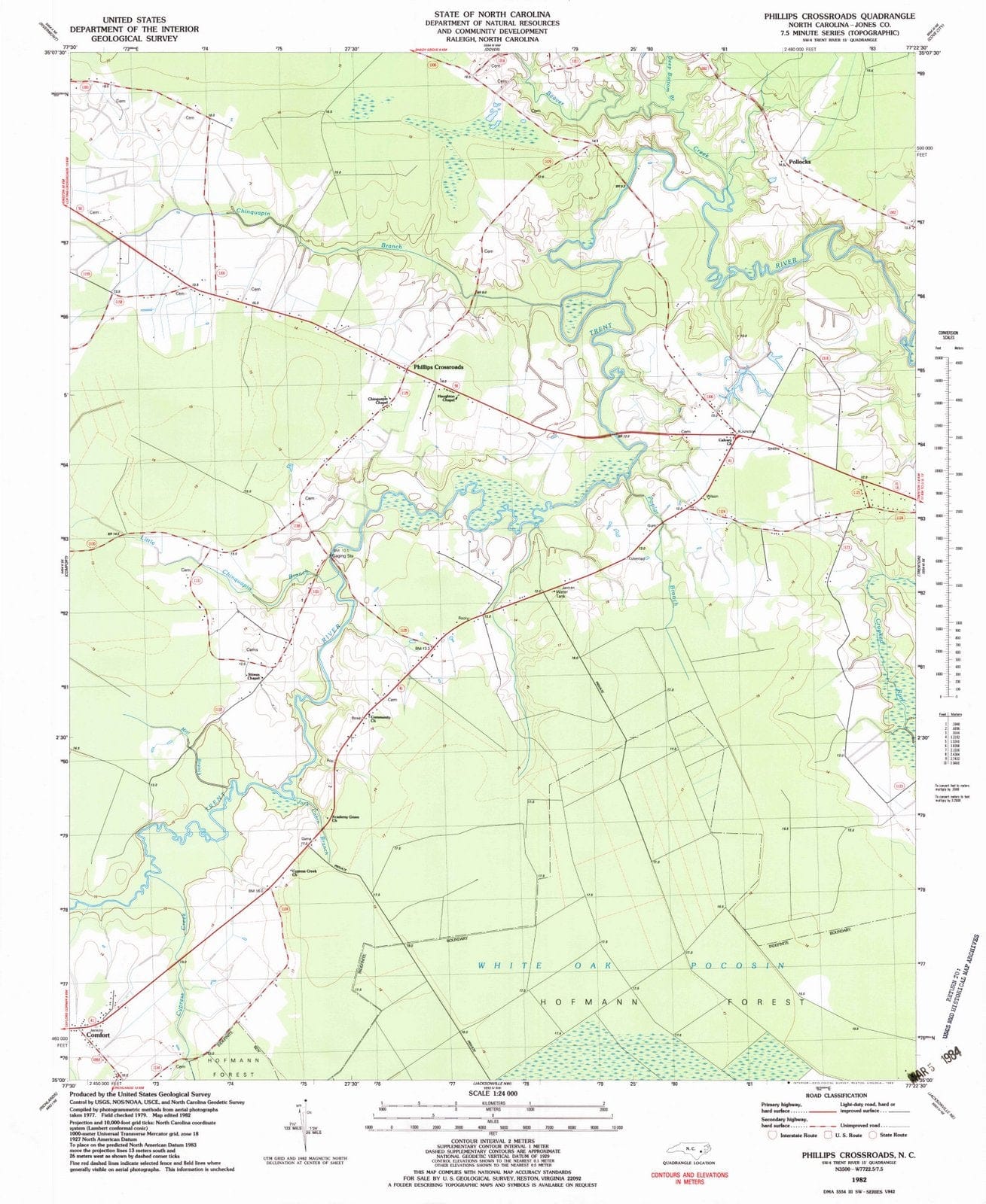 1982 Phillips Crossroads, NC - North Carolina - USGS Topographic Map