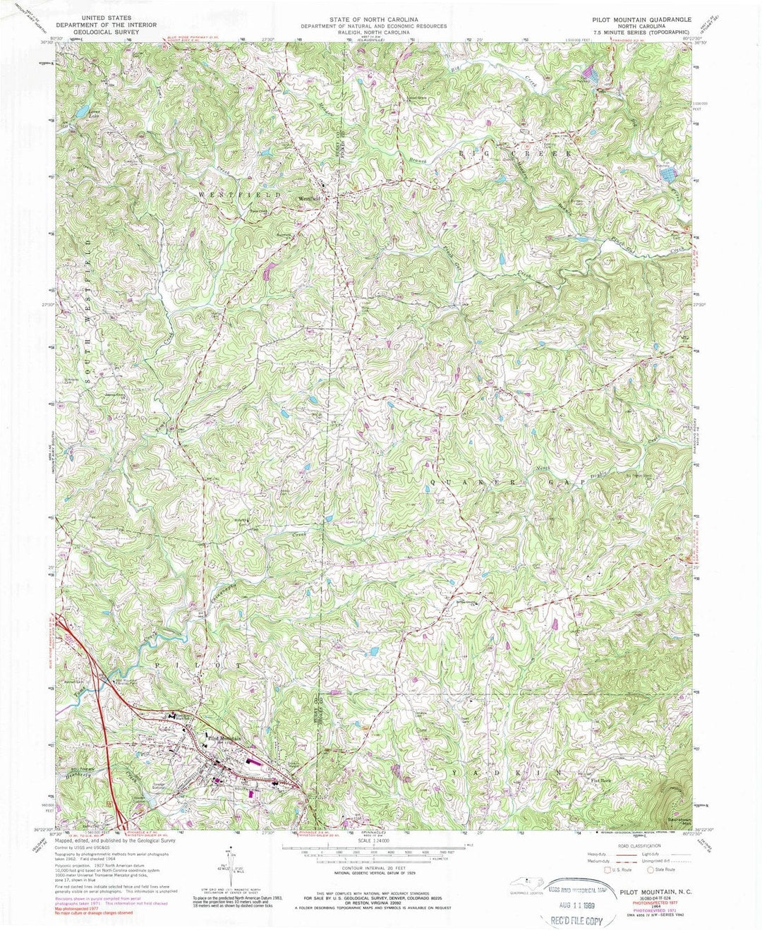1964 Pilot Mountain, NC - North Carolina - USGS Topographic Map