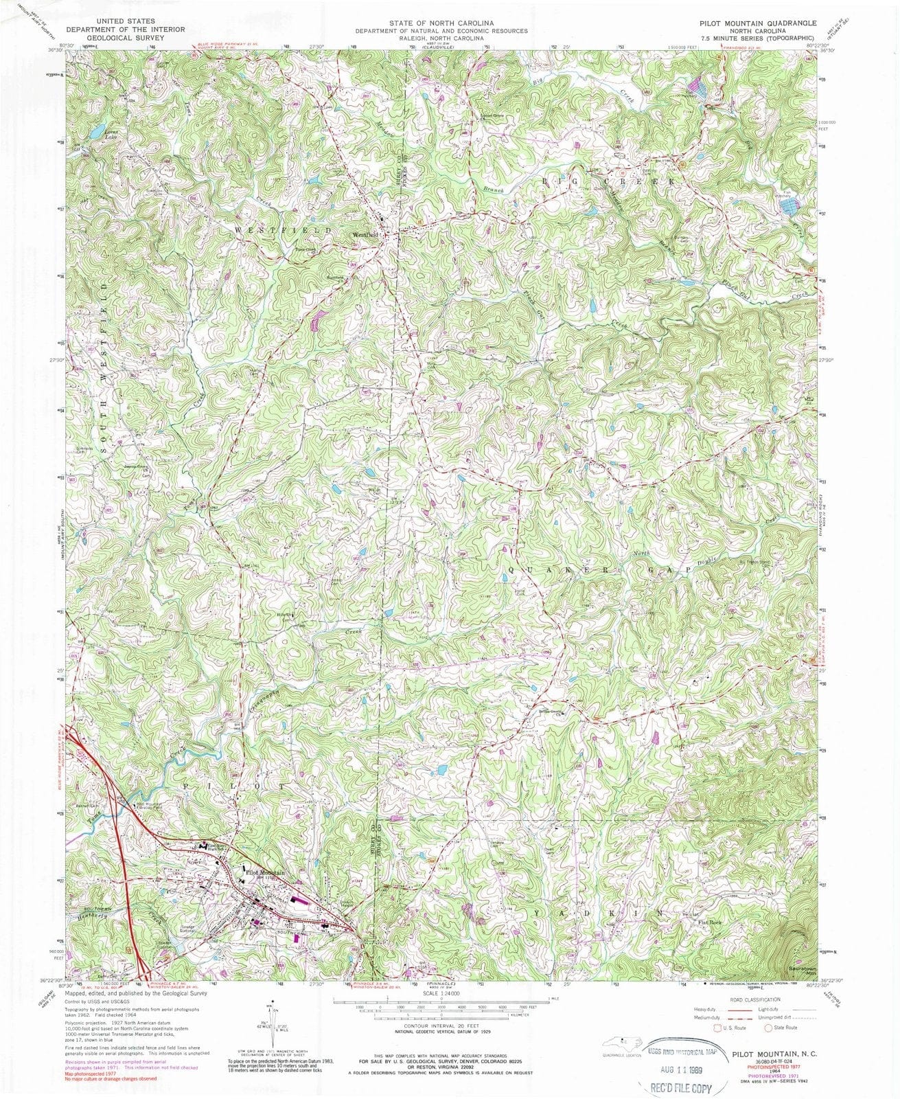 1964 Pilot Mountain, NC - North Carolina - USGS Topographic Map
