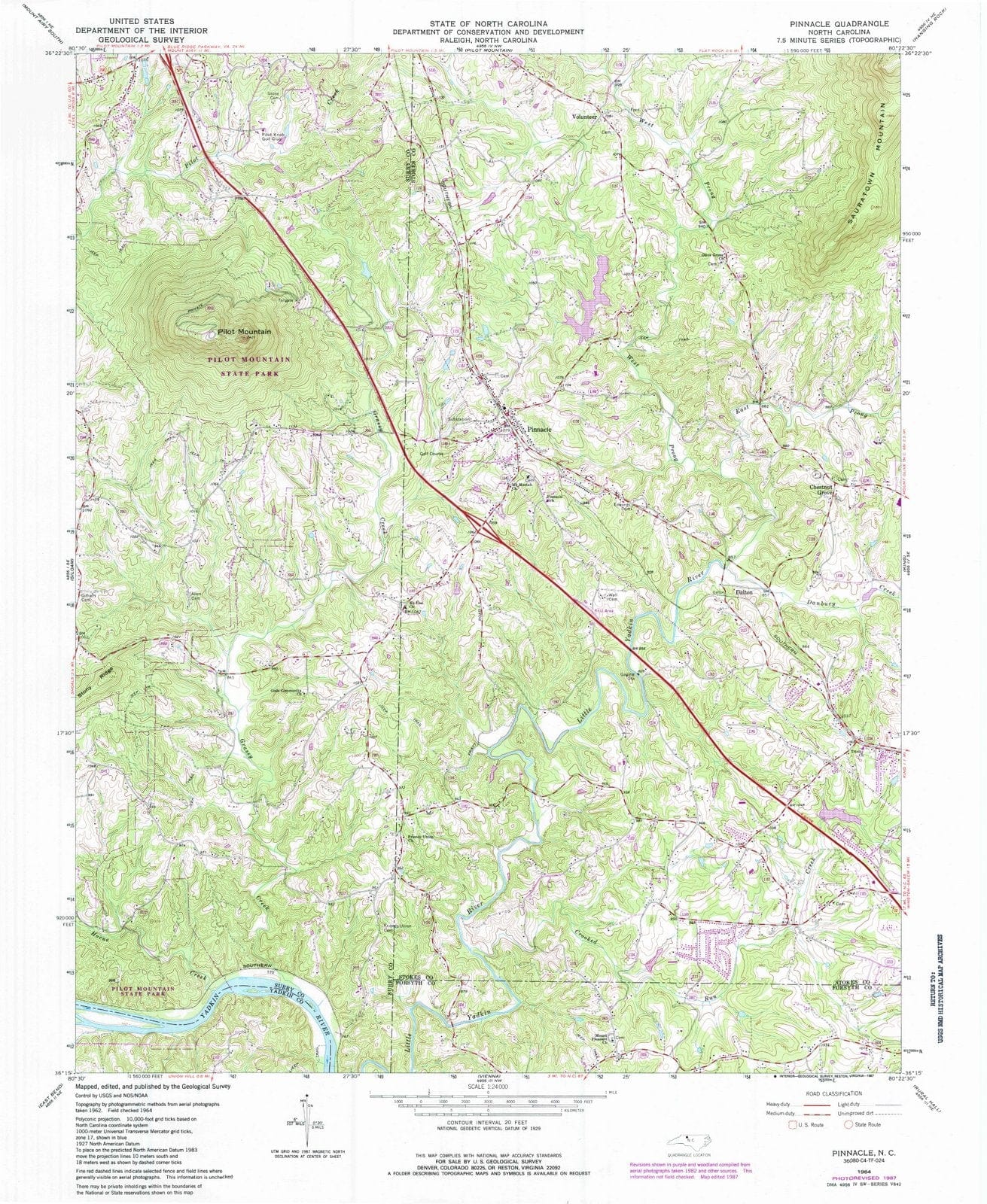 1964 Pinnacle, NC - North Carolina - USGS Topographic Map