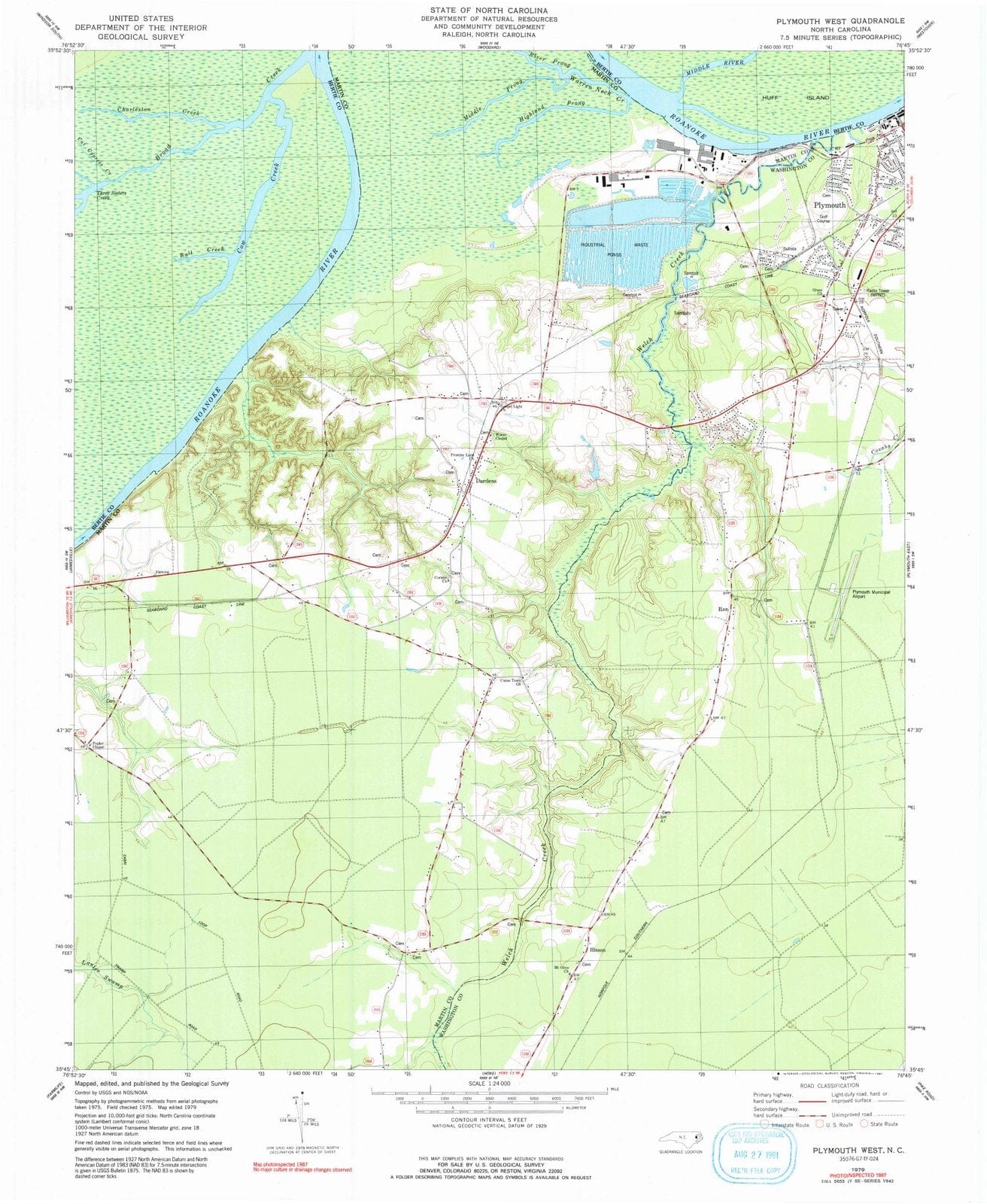 1979 Plymouth West, NC - North Carolina - USGS Topographic Map