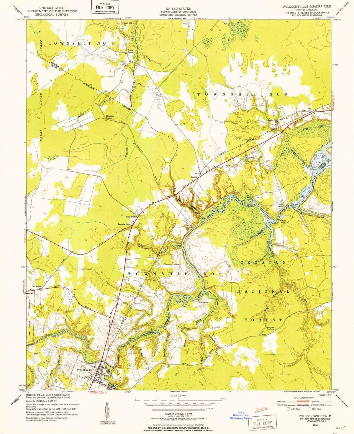 1950 Pollocksville, NC - North Carolina - USGS Topographic Map