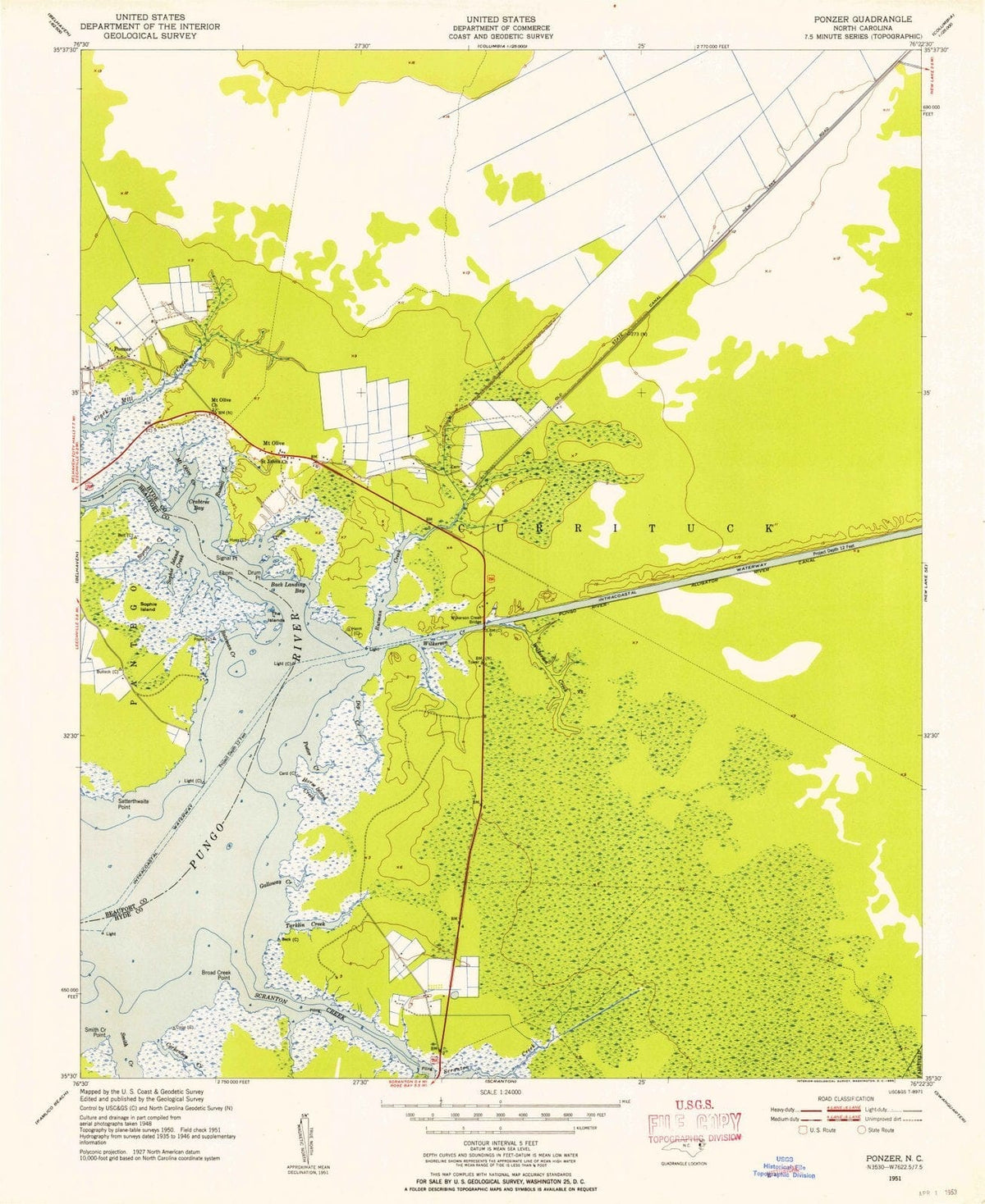 1951 Ponzer, NC - North Carolina - USGS Topographic Map