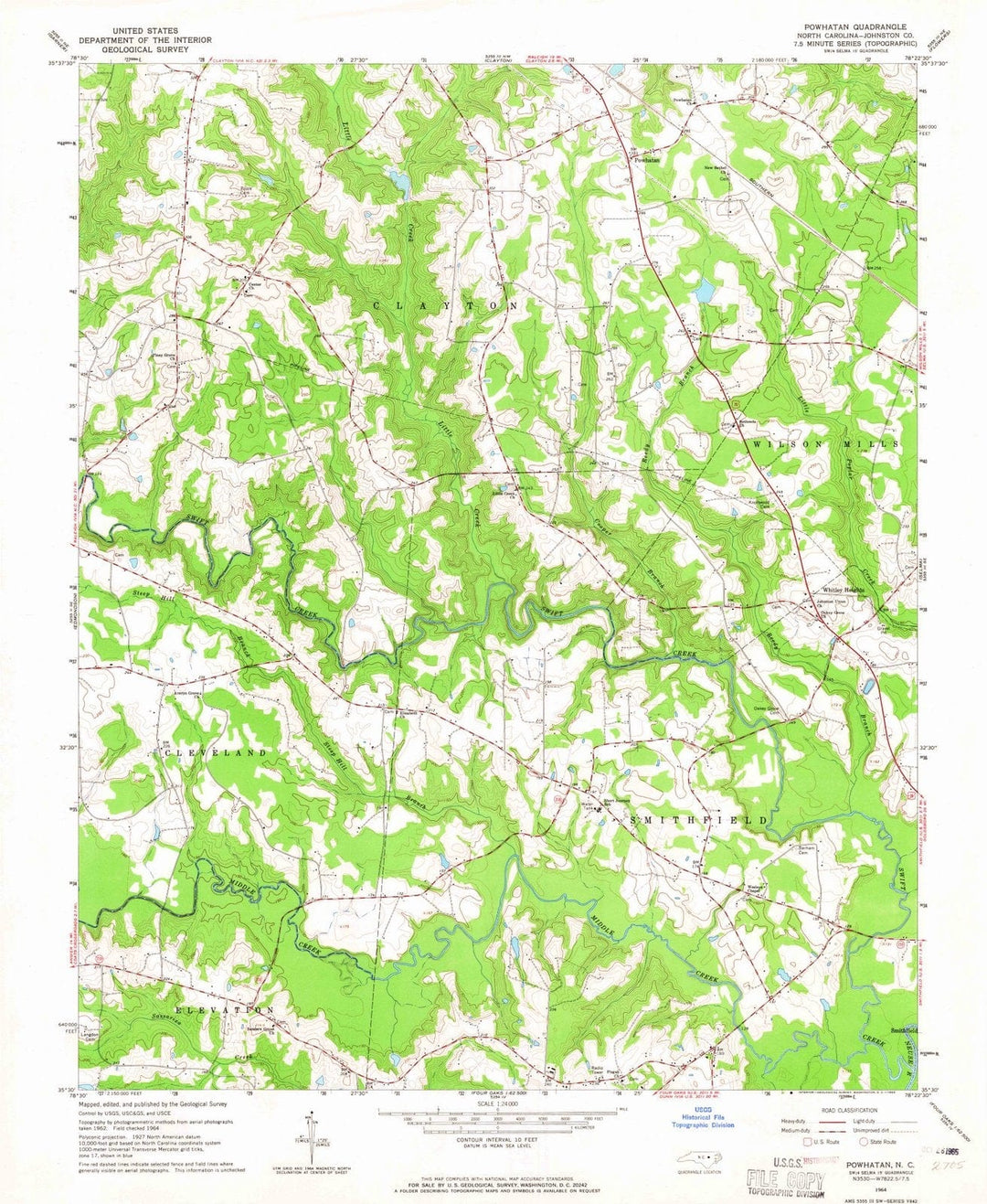 1964 Powhatan, NC - North Carolina - USGS Topographic Map