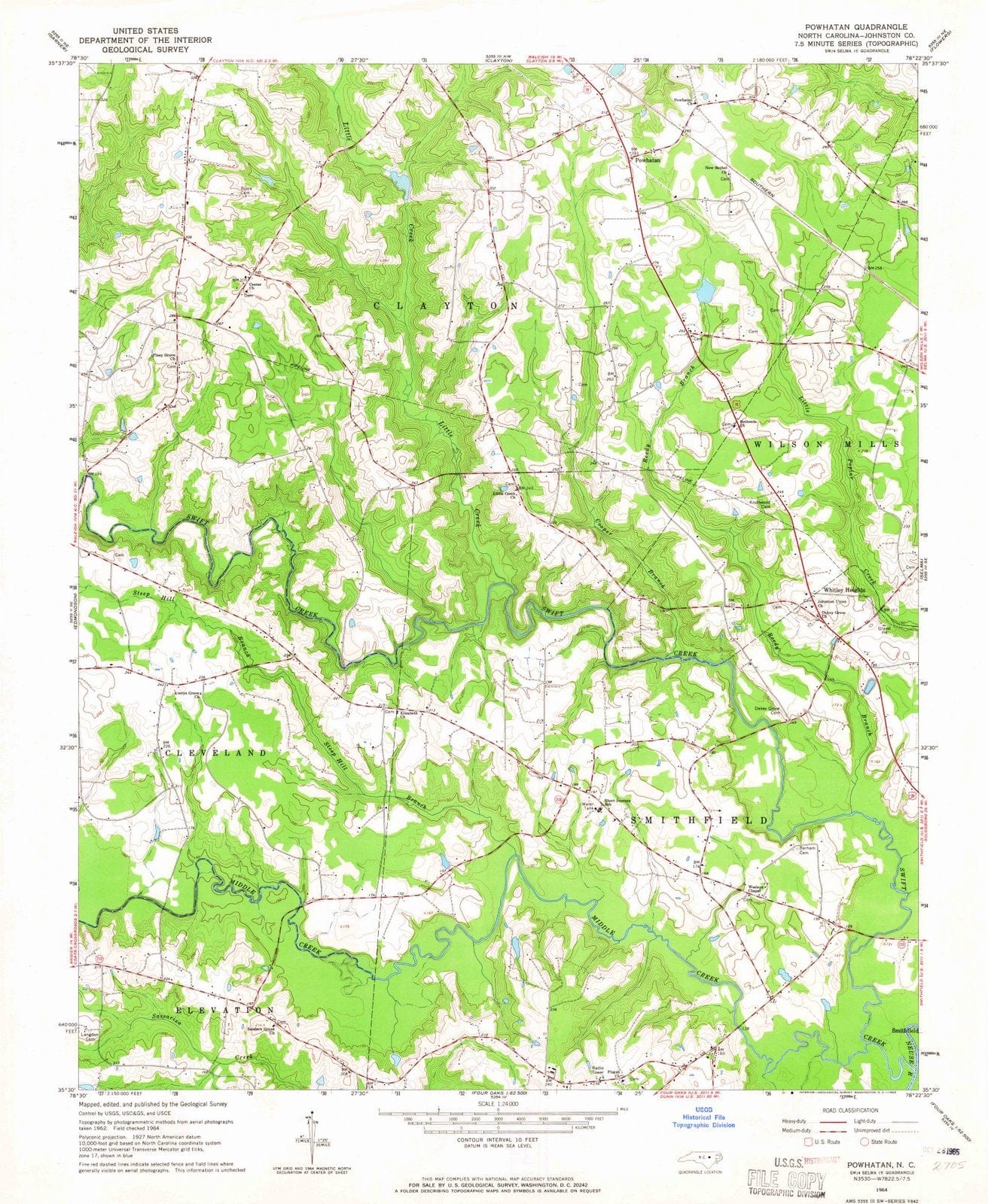 1964 Powhatan, NC - North Carolina - USGS Topographic Map