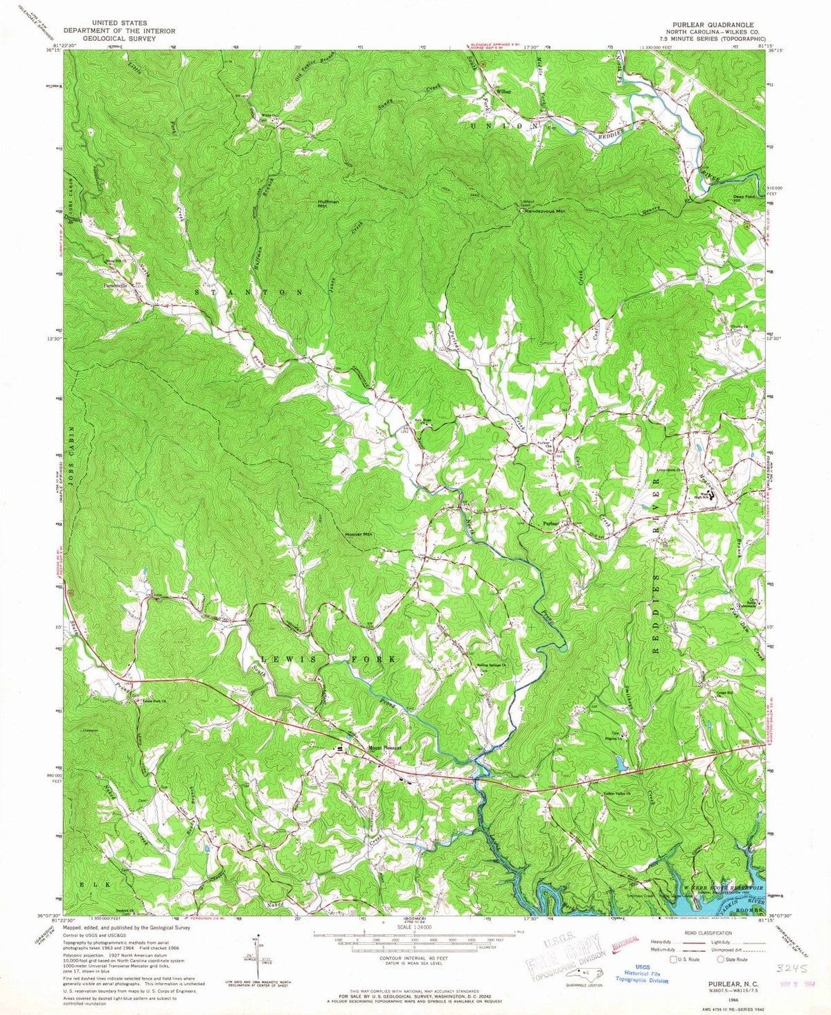 1966 Purlear, NC - North Carolina - USGS Topographic Map