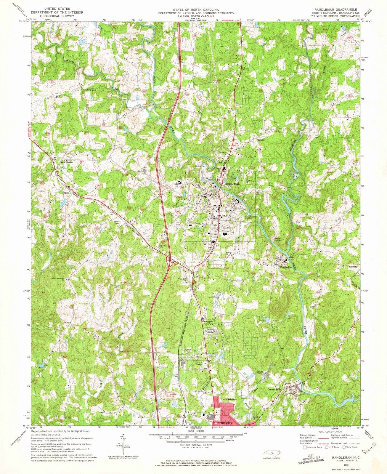 1970 Randleman, NC - North Carolina - USGS Topographic Map