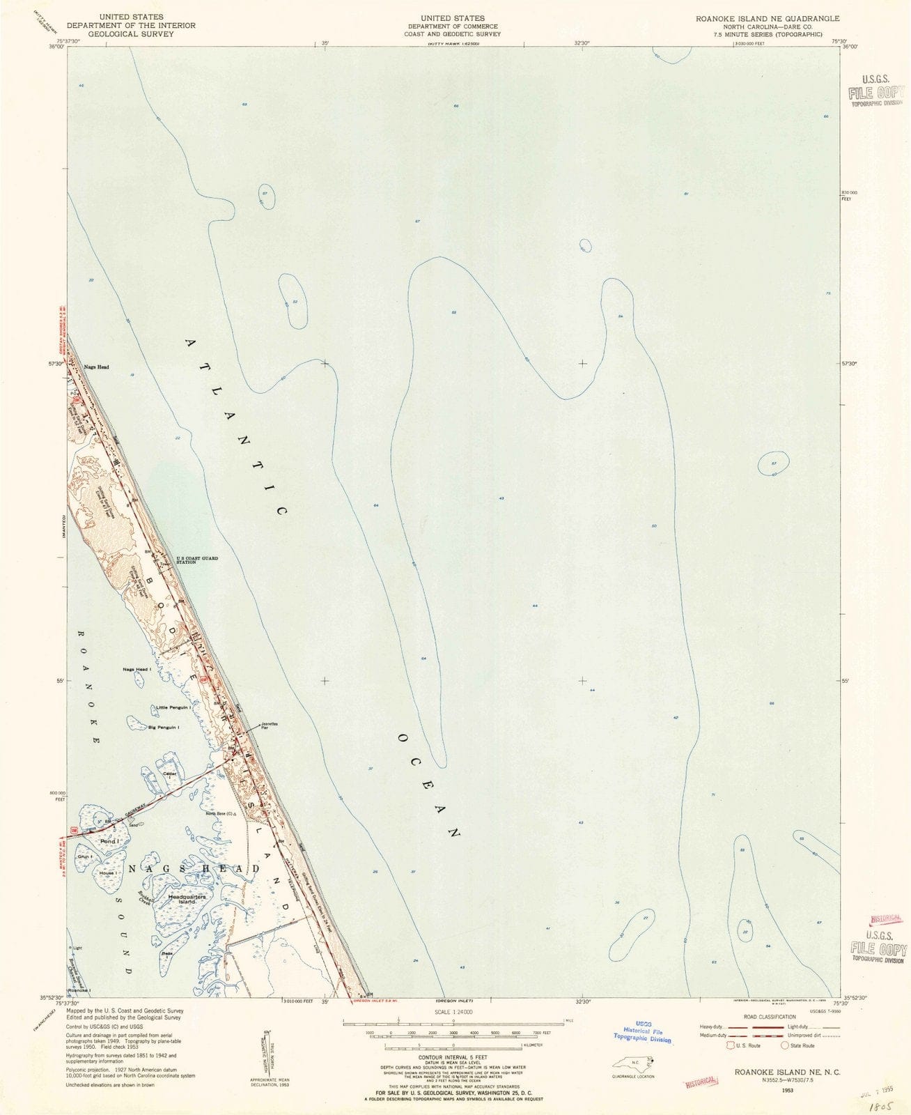 1953 Roanoke Island, NC - North Carolina - USGS Topographic Map