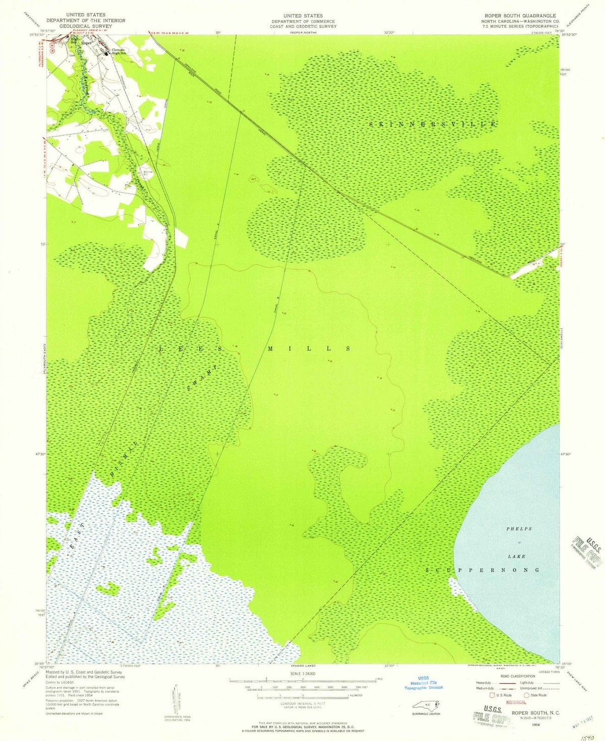 1954 Roper South, NC - North Carolina - USGS Topographic Map