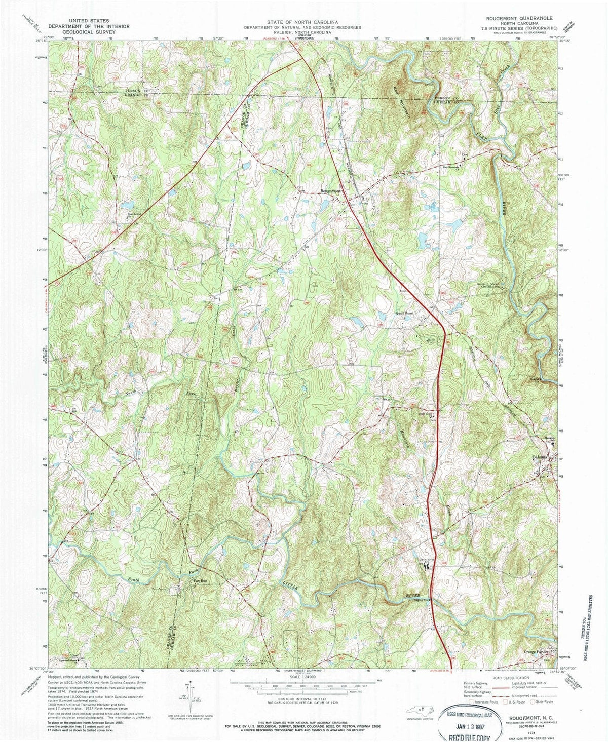 1974 Rougemont, NC - North Carolina - USGS Topographic Map