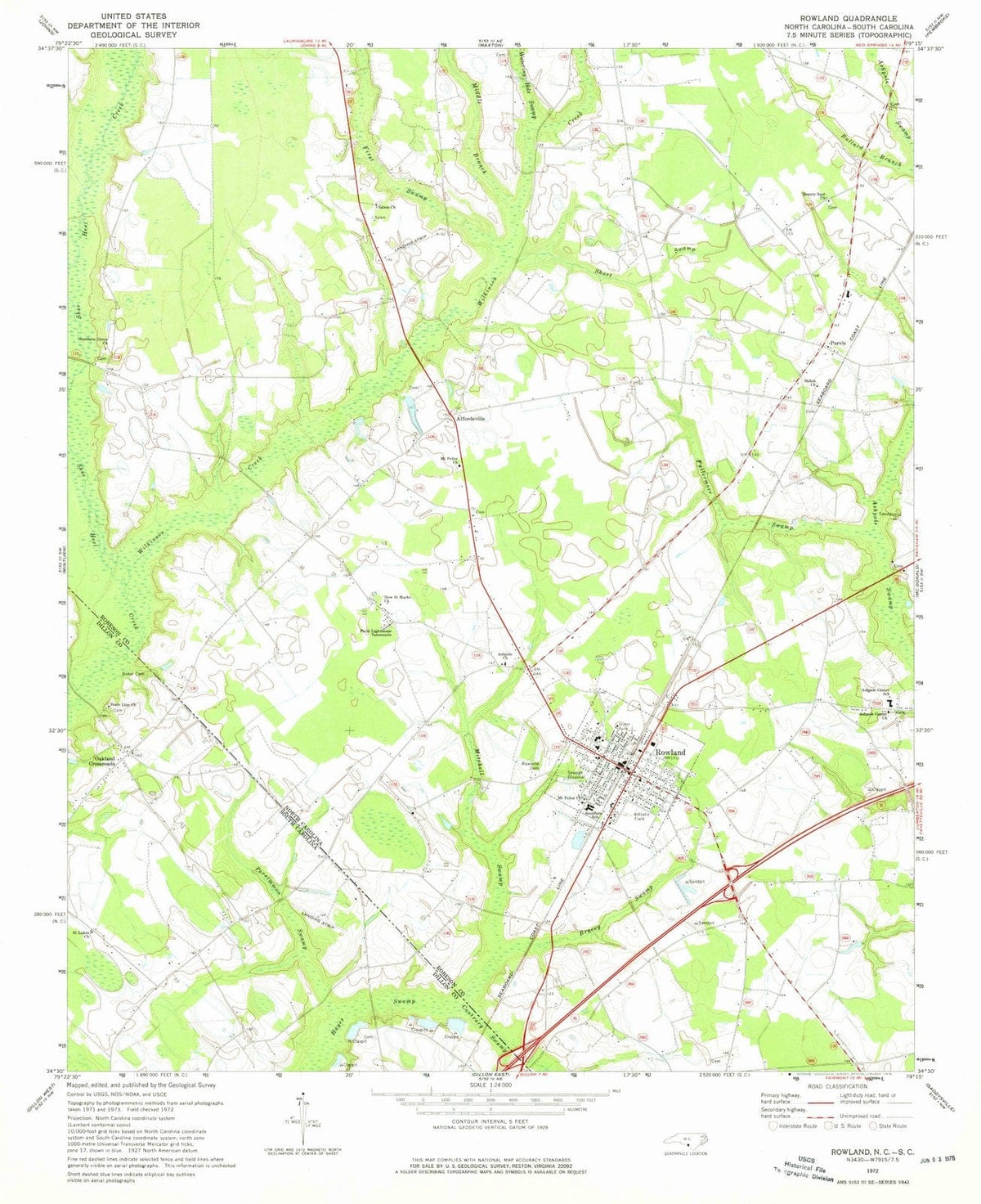 1972 Rowland, NC - North Carolina - USGS Topographic Map