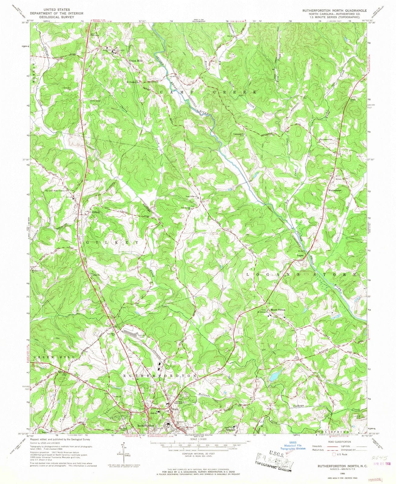 1966 Rutherfordton North, NC - North Carolina - USGS Topographic Map