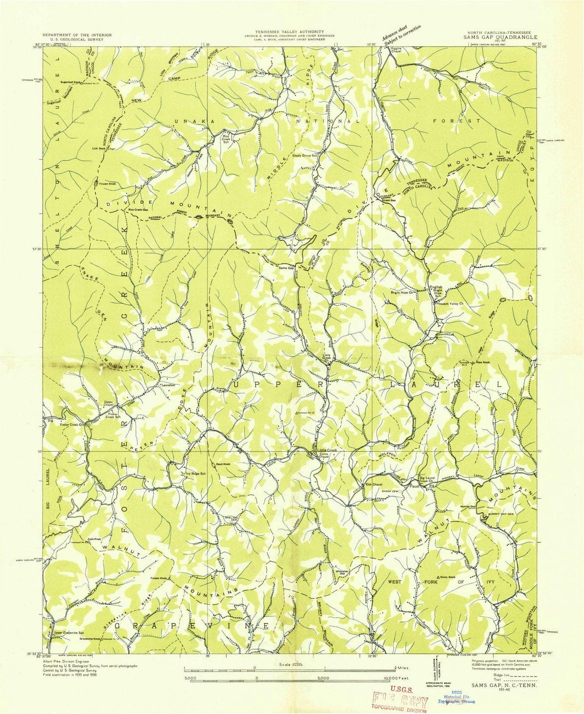 1936 SAMS Gap, NC - North Carolina - USGS Topographic Map