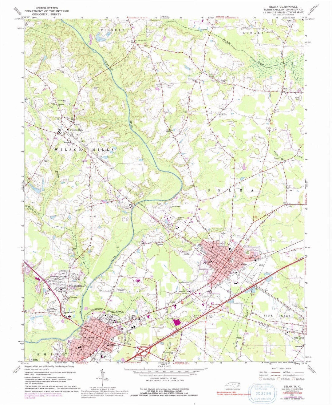 1964 Selma, NC - North Carolina - USGS Topographic Map