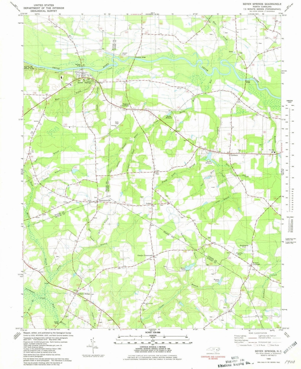 1980 Seven Springs, NC - North Carolina - USGS Topographic Map