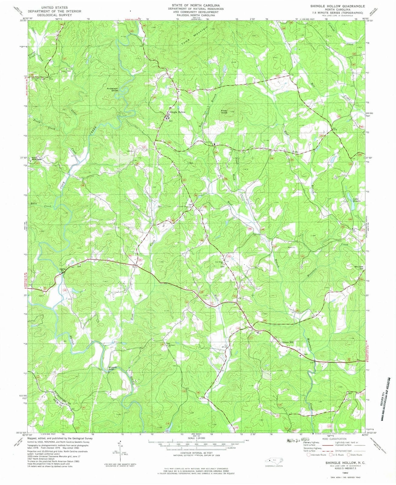 1982 Shingle Hollow, NC - North Carolina - USGS Topographic Map