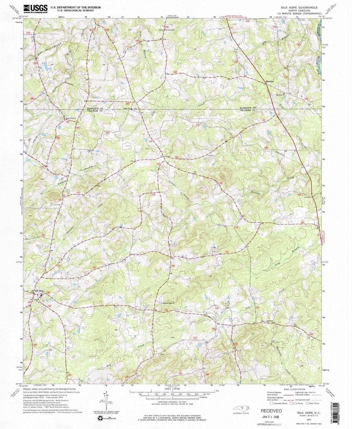 1974 Silk Hope, NC - North Carolina - USGS Topographic Map