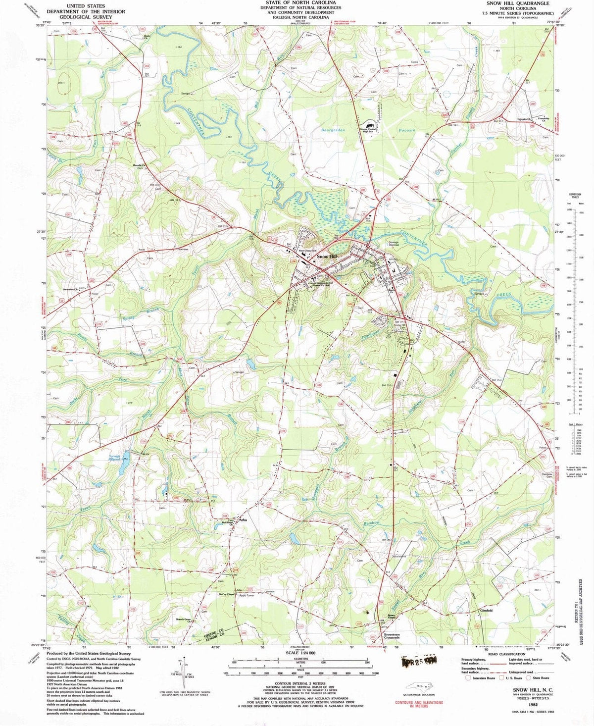 1982 Snow Hill, NC - North Carolina - USGS Topographic Map