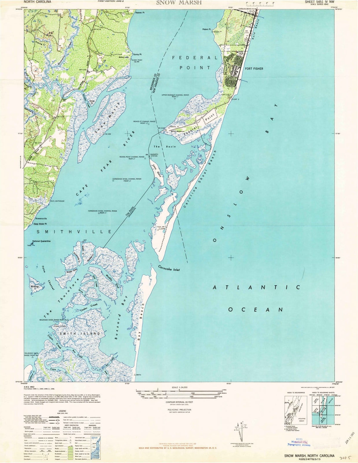 1946 Snow Marsh, NC - North Carolina - USGS Topographic Map