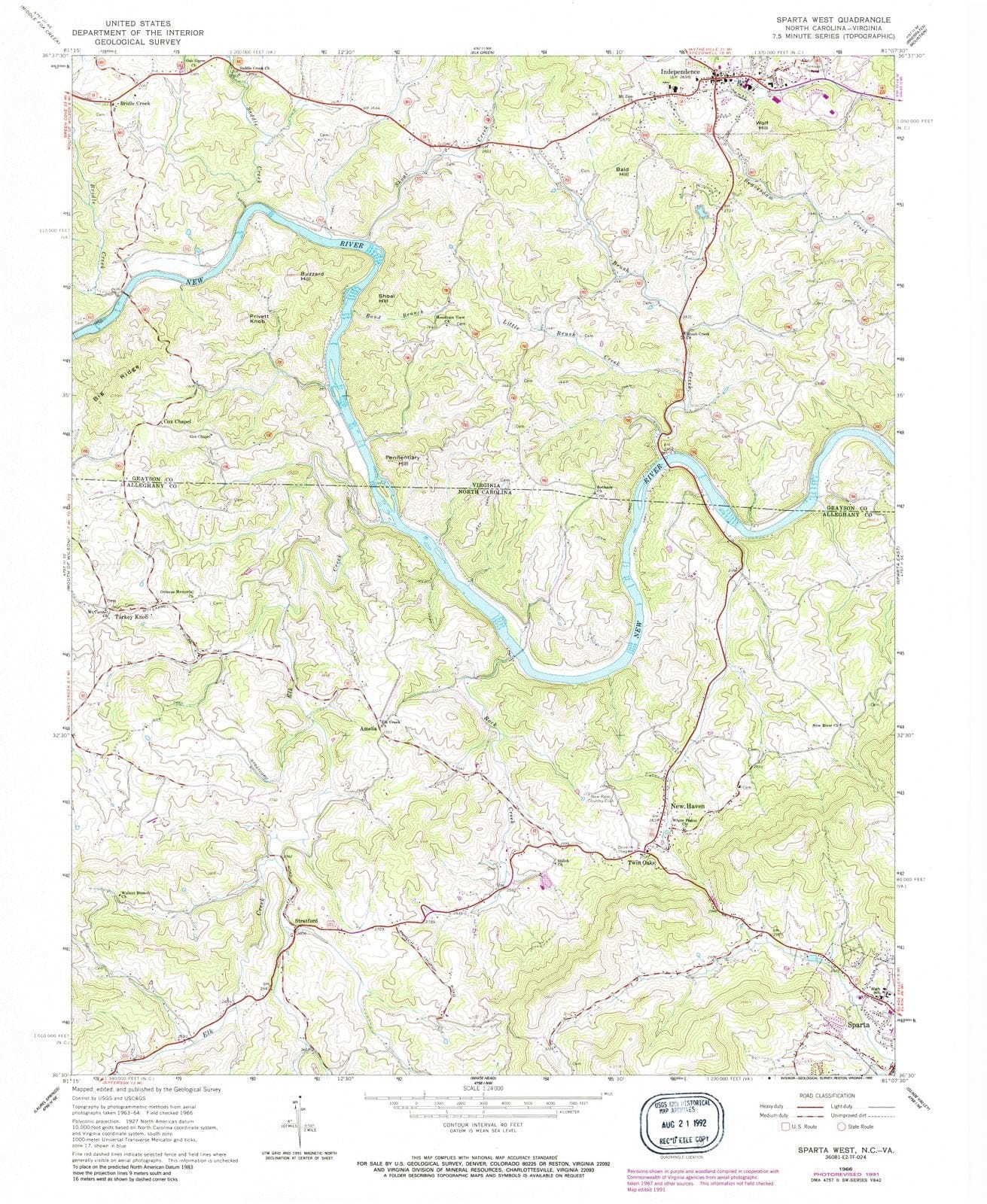 1966 Sparta West, NC - North Carolina - USGS Topographic Map