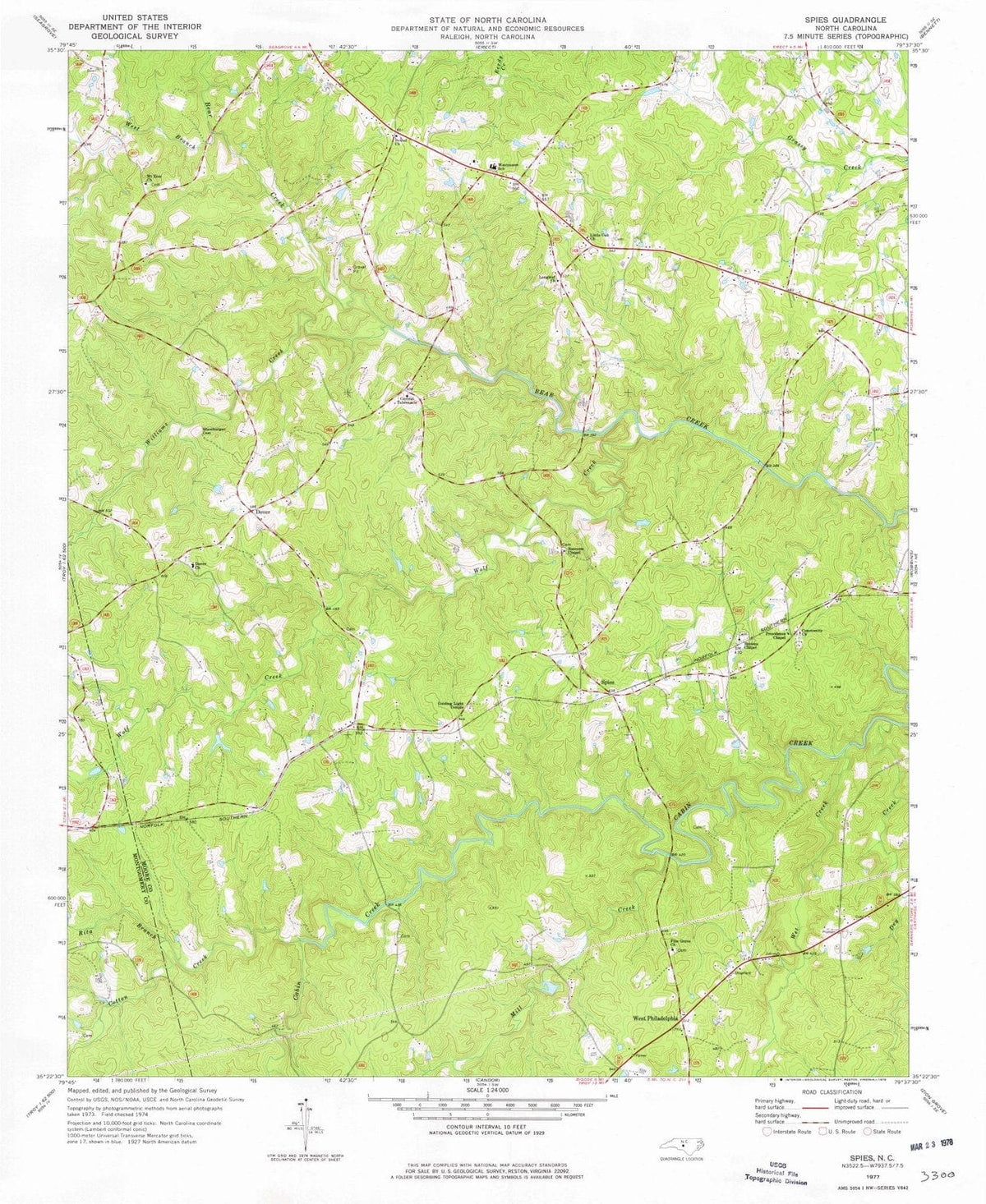 1977 Spies, NC - North Carolina - USGS Topographic Map