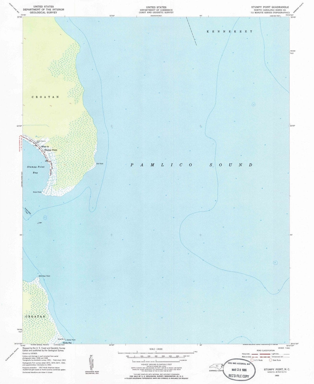 1953 Stumpy Point, NC - North Carolina - USGS Topographic Map