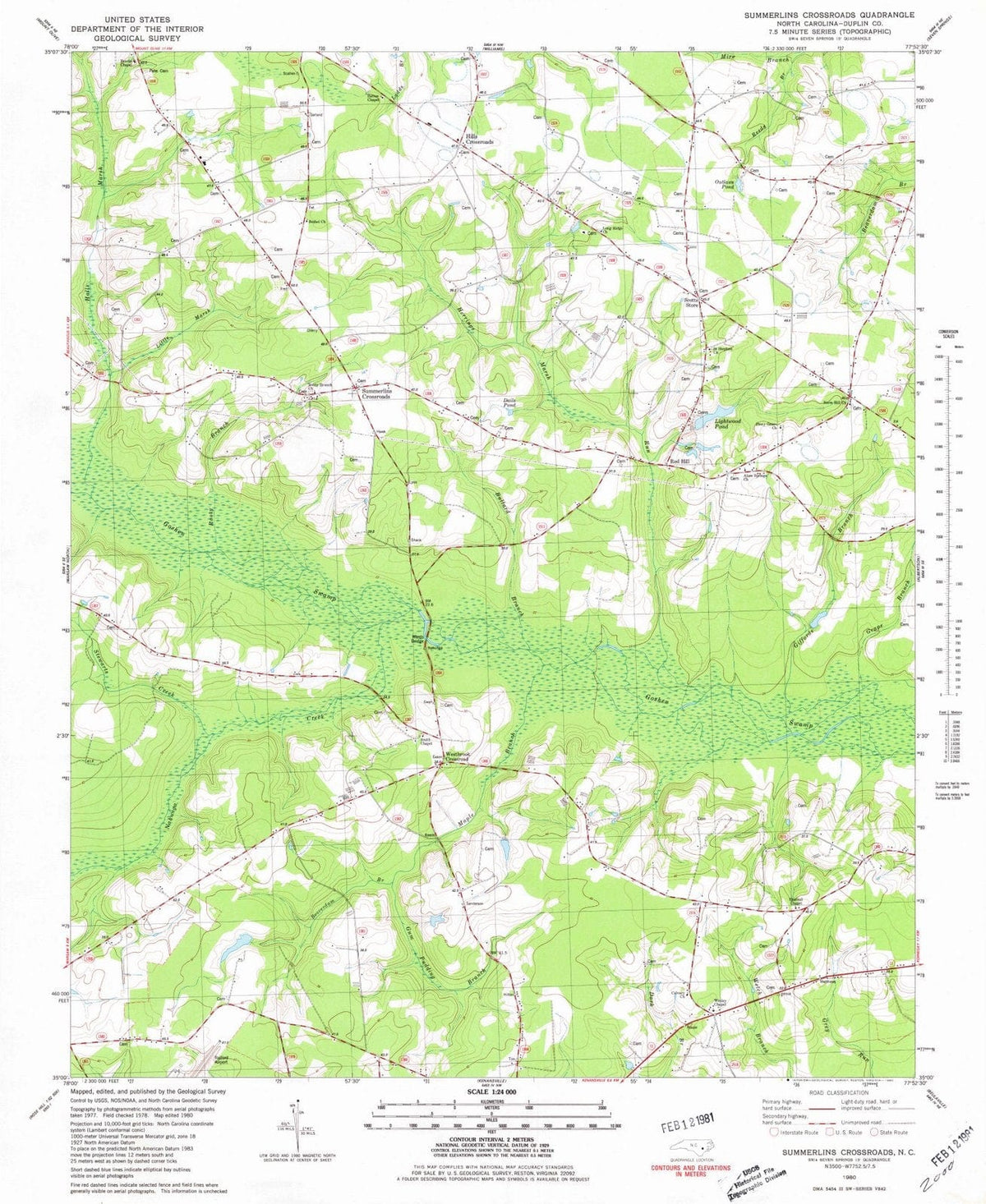 1980 Summerlins Crossroads, NC - North Carolina - USGS Topographic Map