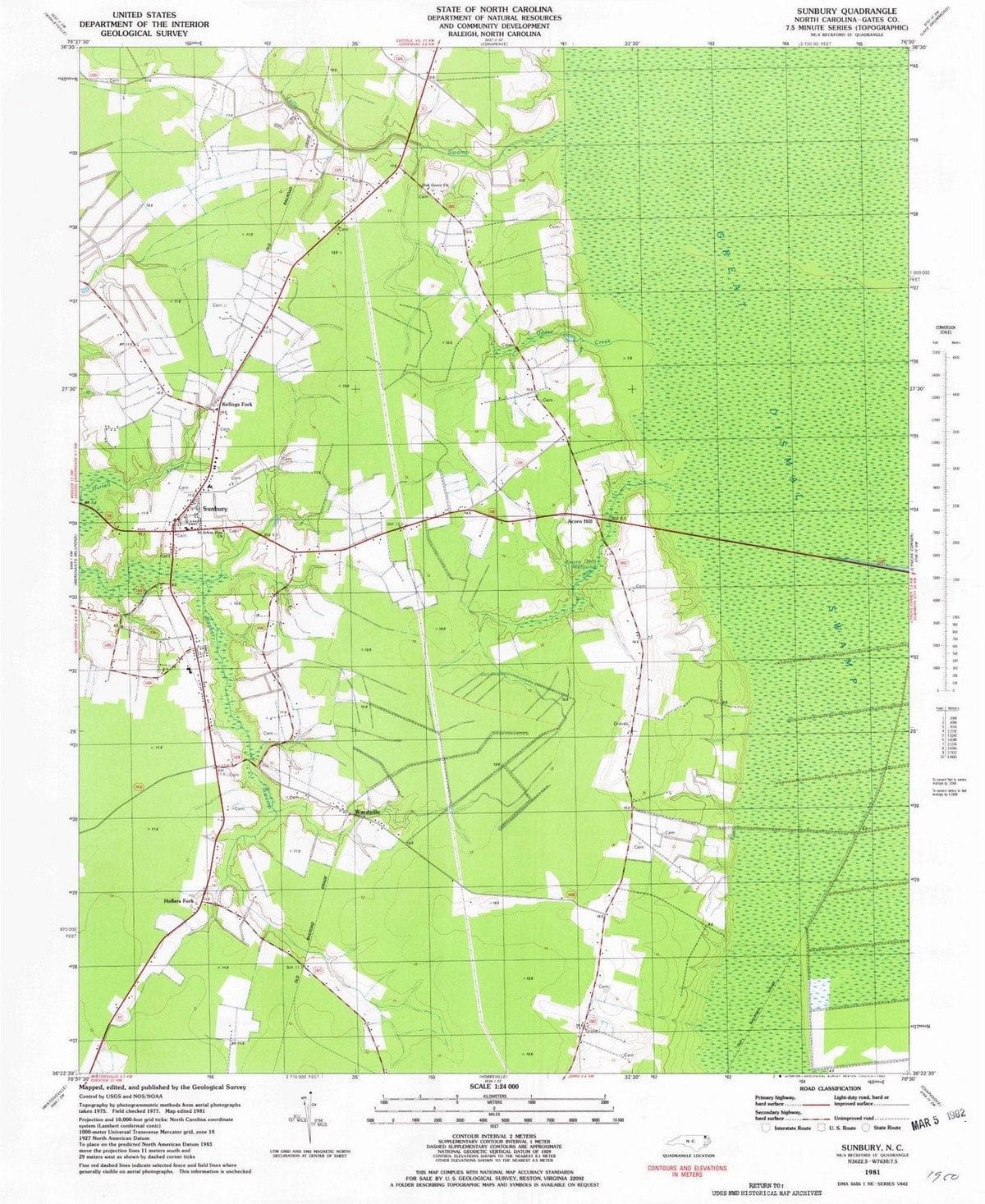 1981 Sunbury, NC - North Carolina - USGS Topographic Map