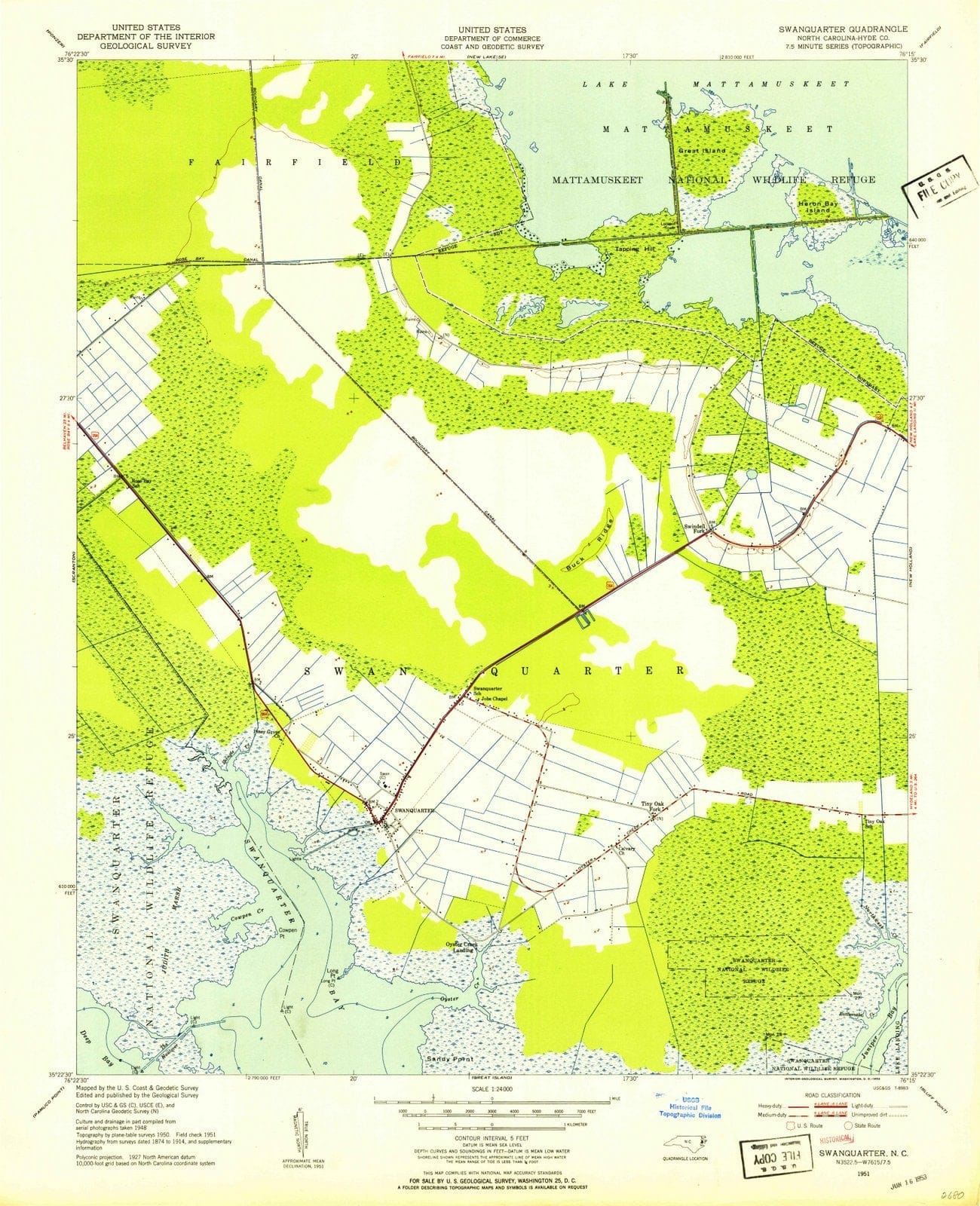 1951 Swanquarter, NC - North Carolina - USGS Topographic Map