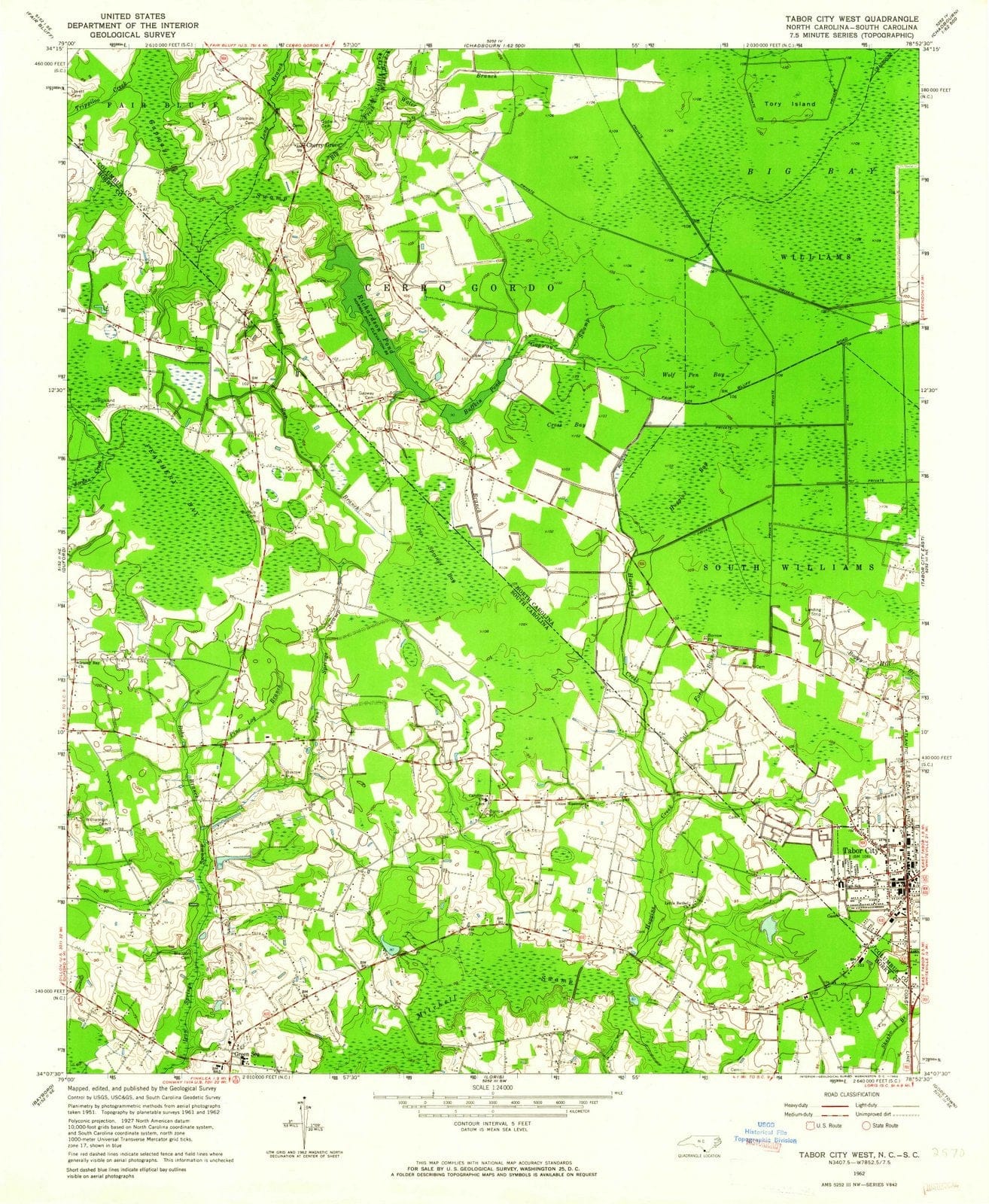 1962 Tabor City West, NC - North Carolina - USGS Topographic Map