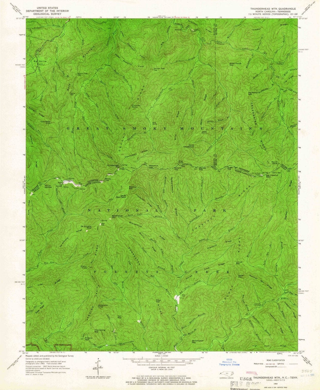 1964 Thunderhead MTN, NC - North Carolina - USGS Topographic Map