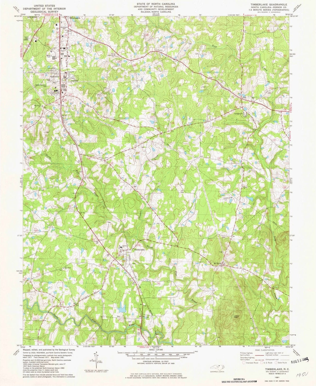 1981 Timberlake, NC - North Carolina - USGS Topographic Map