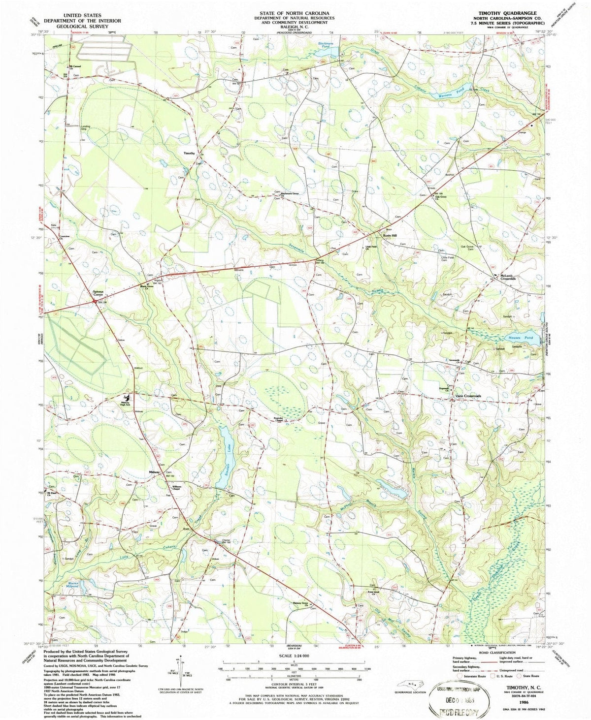 1986 Timothy, NC - North Carolina - USGS Topographic Map