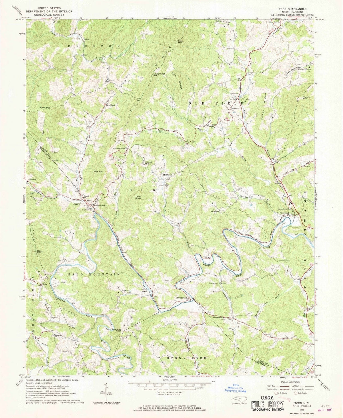 1966 Todd, NC - North Carolina - USGS Topographic Map
