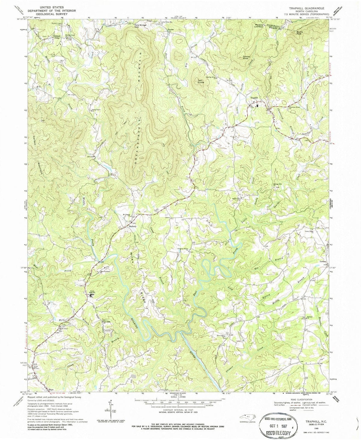 1968 Traphill, NC - North Carolina - USGS Topographic Map