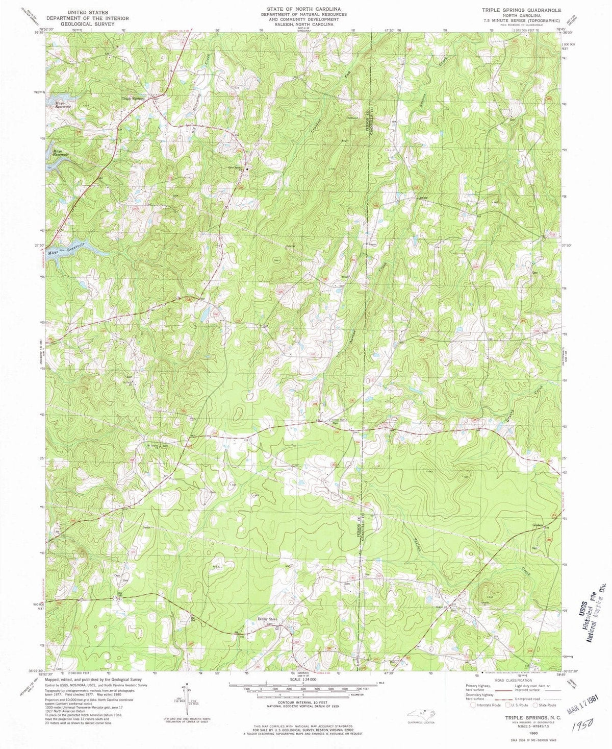 1980 Triple Springs, NC - North Carolina - USGS Topographic Map