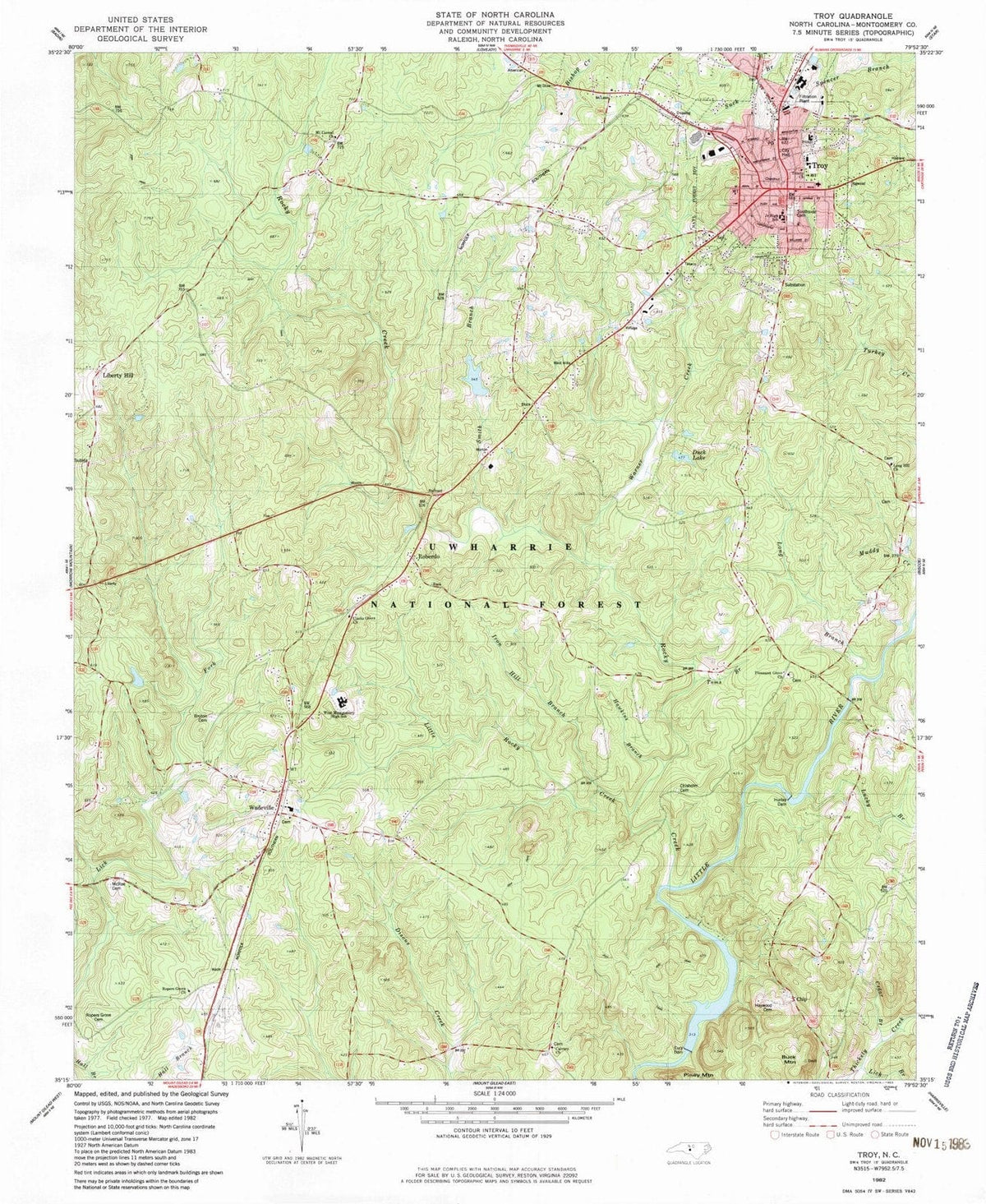 1982 Troy, NC - North Carolina - USGS Topographic Map