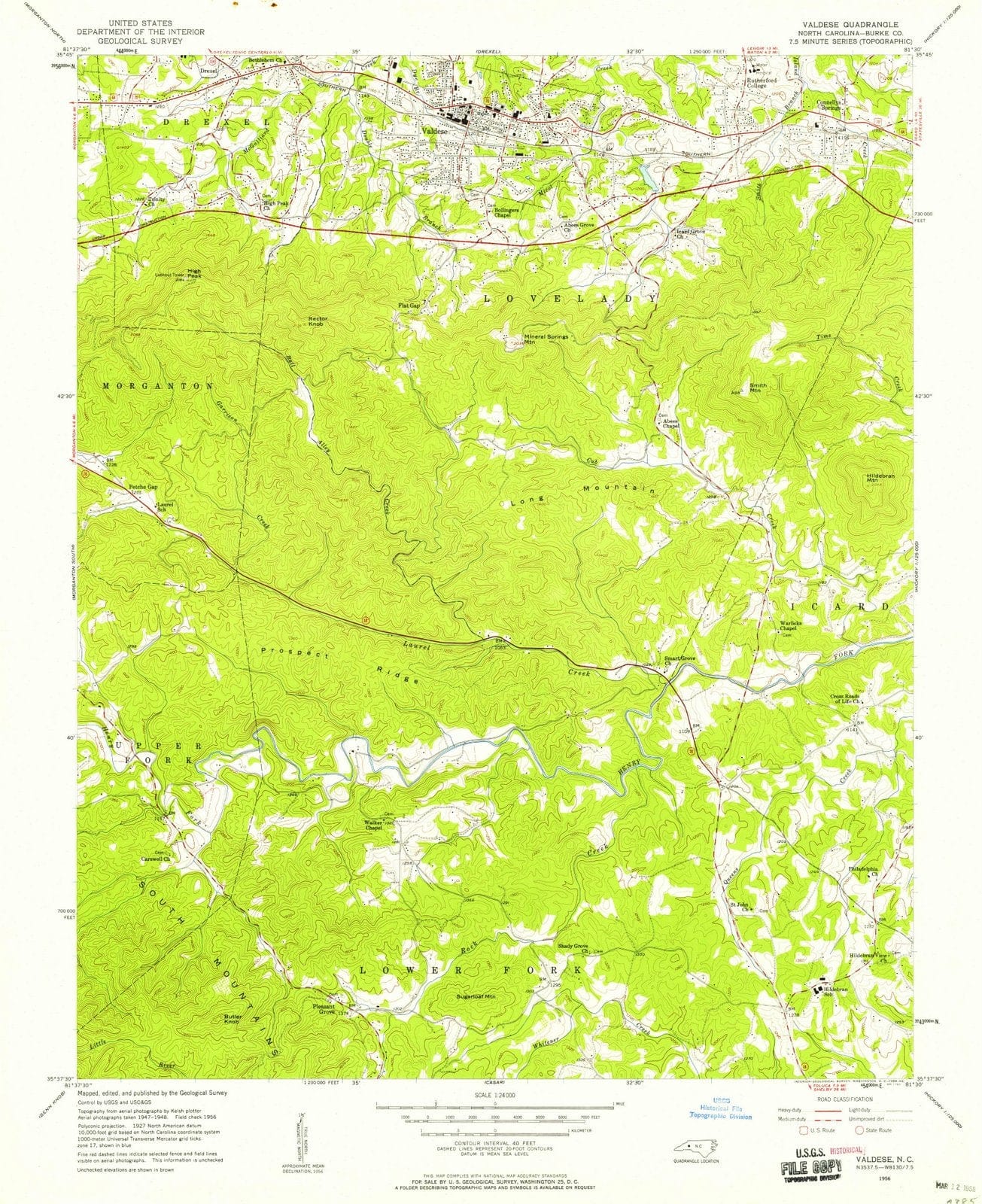 1956 Valdese, NC - North Carolina - USGS Topographic Map