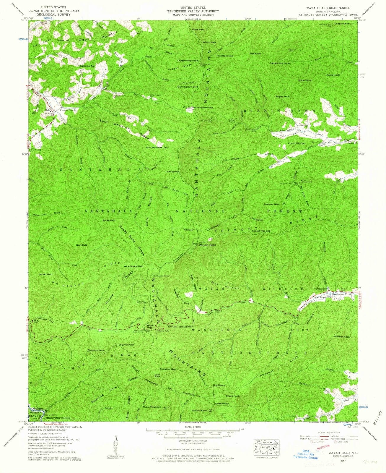 1957 Wayah Bald, NC - North Carolina - USGS Topographic Map