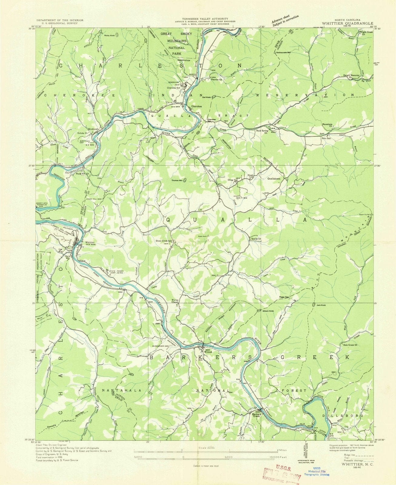 1936 Whittier, NC - North Carolina - USGS Topographic Map