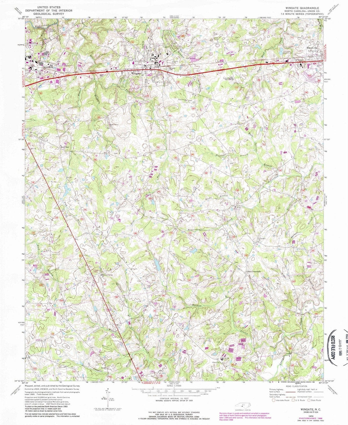 1970 Wingate, NC - North Carolina - USGS Topographic Map