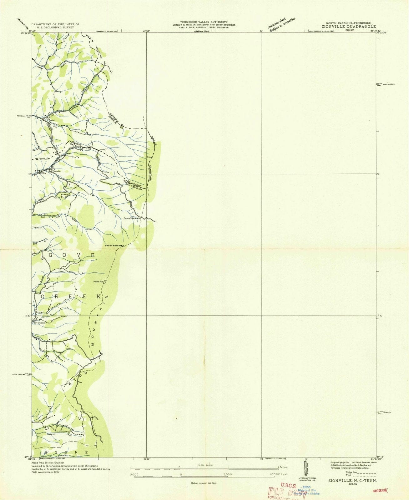 1935 Zionville, TN - Tennessee - USGS Topographic Map