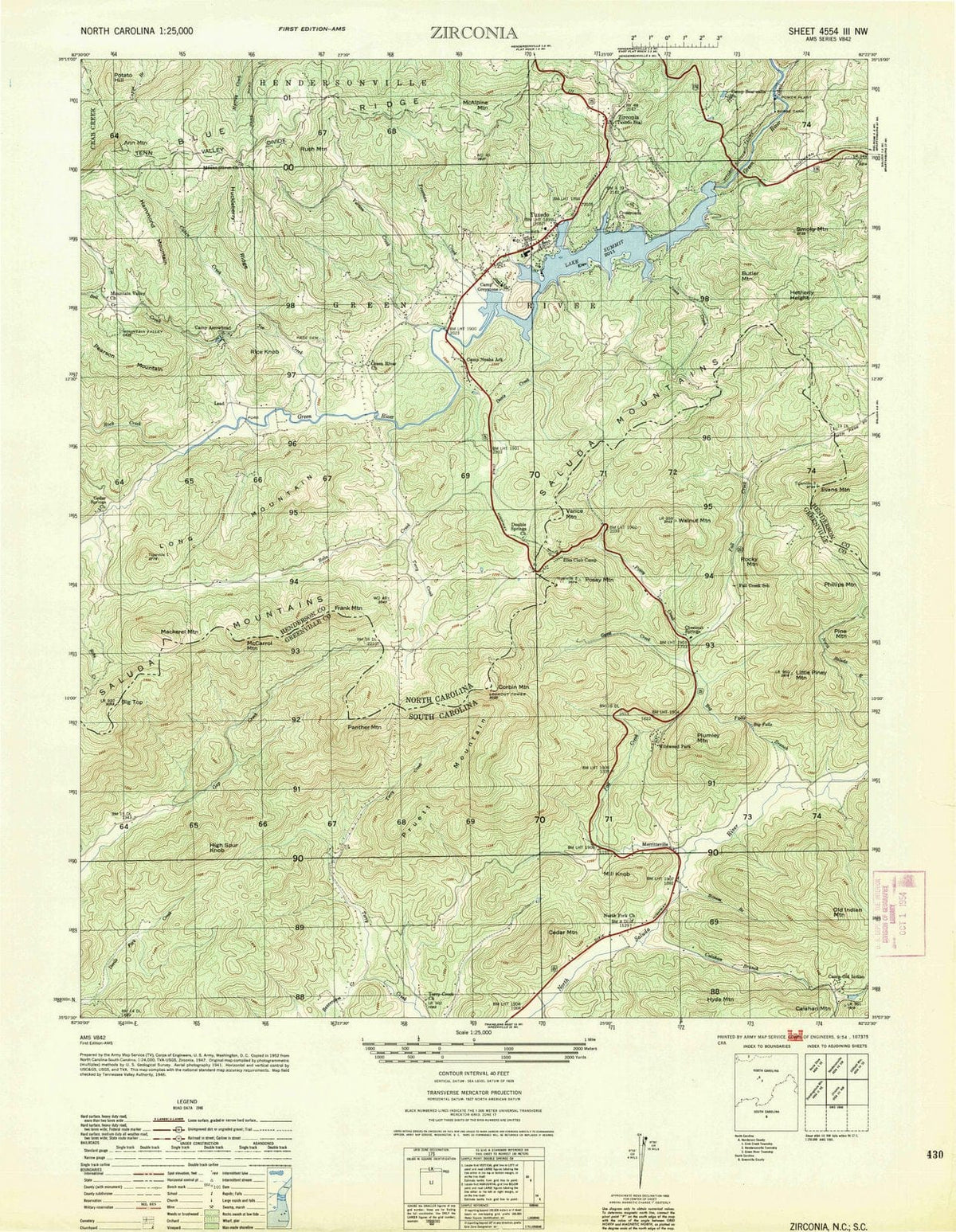 1954 Zirconia, NC - North Carolina - USGS Topographic Map