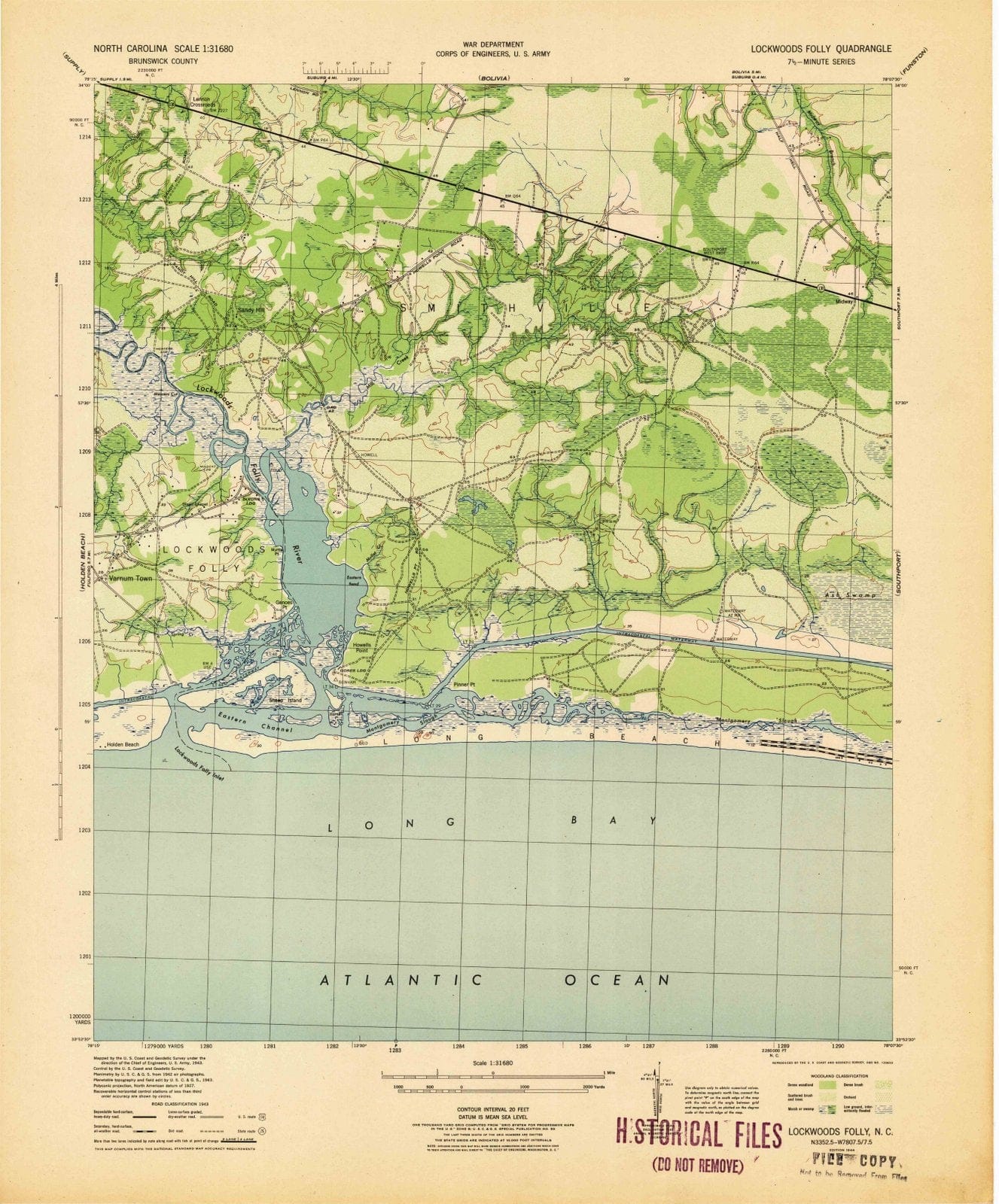 1944 Lockwoods Folly, NC - North Carolina - USGS Topographic Map