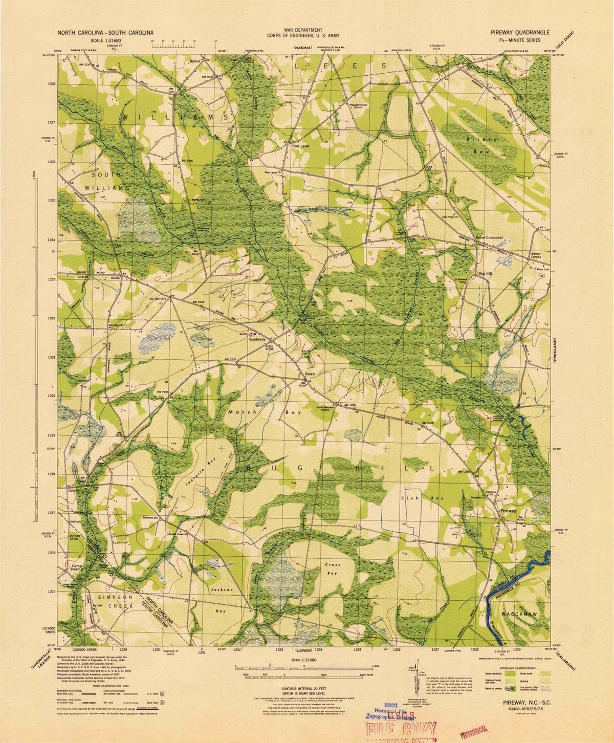 1943 Pireway, NC - North Carolina - USGS Topographic Map