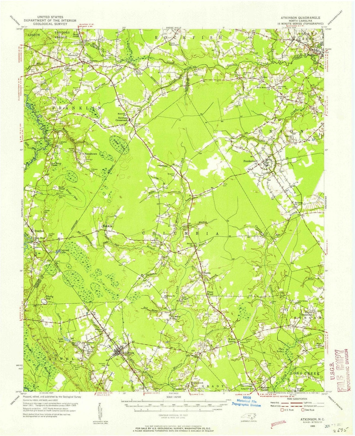 1955 Atkinson, NC - North Carolina - USGS Topographic Map