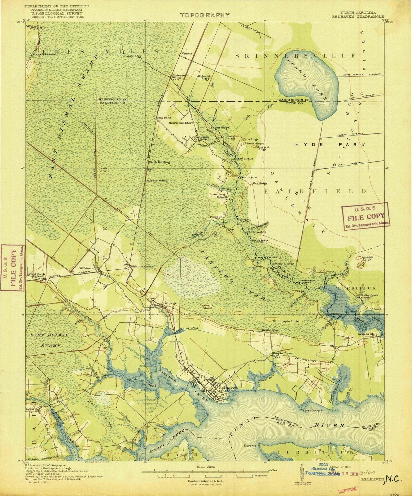 1916 Belhaven, NC - North Carolina - USGS Topographic Map